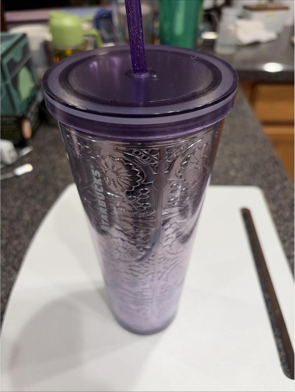 Starbucks Lilac Lavender Embossed Foil Cold Cup 24oz 2017 Rare